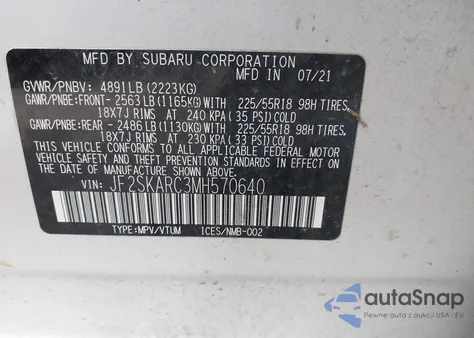 2021 Subaru Forester Sport from USA, damaged, VIN JF2SKARC3MH570640